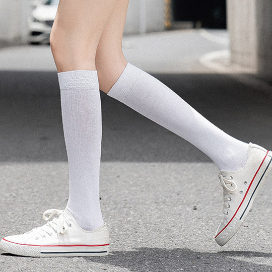 Two Bars Barreled Knee Socks Black Female Calf Socks Pure Cotton Four Seasons Paragraph Ins Wave Of Street JK Socks